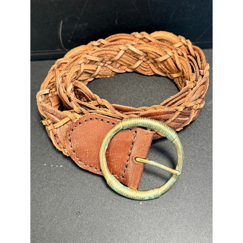 Vintage Lauren Ralph Lauren Braided Wide Brass Buckle Boho Belt Western Size Xl